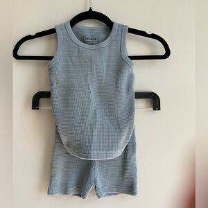 Noble Waffle Knit Lounge Set Blue Tank Shorts Minimalist Outfit Scandi 3T Beach
